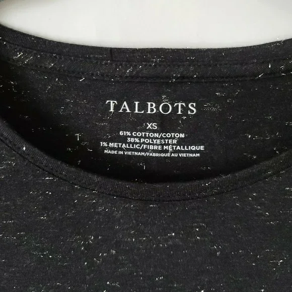 Talbots Long Sleeve Cotton Blend T Shirt Size XS Black with Sparkly Threads NWT - Picture 3 of 6
